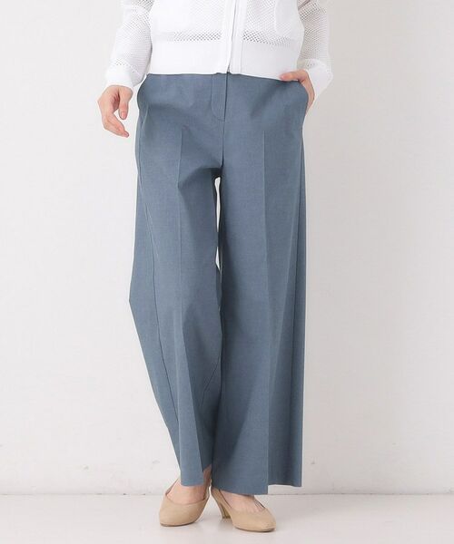 CORDIER / コルディア パンツ | 【S～2Lサイズ／ストレッチ】リネン混すらりパンツ（ブルー(092)）