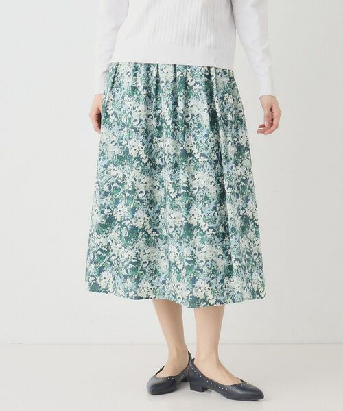 CORDIER / コルディア スカート | 【洗える】フラワーモチーフプリントギャザーフレアスカート（グリーン(122)）