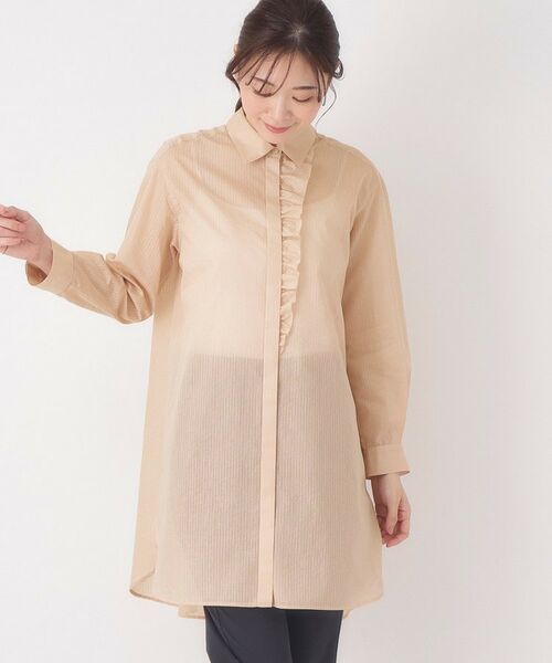 CORDIER / コルディア シャツ・ブラウス | 【M~3Lサイズ】エアリーストライプチュニックブラウス(ライトピンク(370))