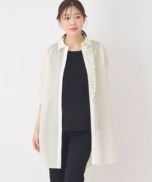 CORDIER / コルディア シャツ・ブラウス | 【M~3Lサイズ】エアリーストライプチュニックブラウス(ホワイト(302))