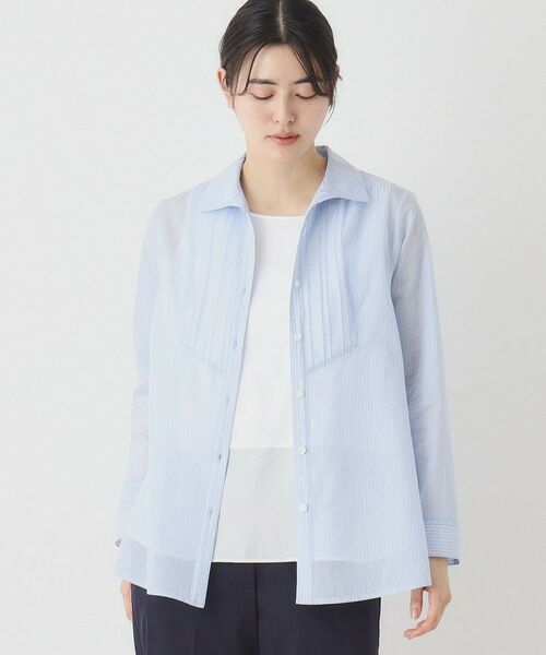 CORDIER / コルディア シャツ・ブラウス | 華やぐ艶感 エアリーストライプシャツ | 詳細12