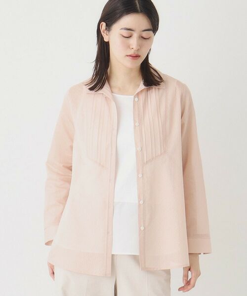 CORDIER / コルディア シャツ・ブラウス | 華やぐ艶感 エアリーストライプシャツ（ライトピンク(370)）
