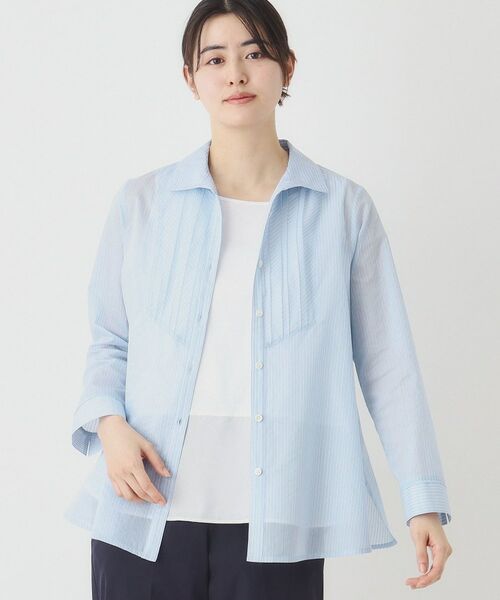 CORDIER / コルディア シャツ・ブラウス | 華やぐ艶感 エアリーストライプシャツ（サックスブルー(390)）