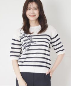 CORDIER / コルディア ニット・セーター | 【洗える／麻混】ボーダー柄スパンコール刺繍プルオーバーニット