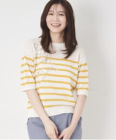 CORDIER / コルディア ニット・セーター | 【洗える／麻混】ボーダー柄スパンコール刺繍プルオーバーニット