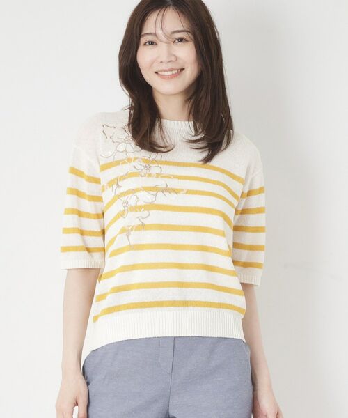 CORDIER / コルディア ニット・セーター | 【洗える／麻混】ボーダー柄スパンコール刺繍プルオーバーニット | 詳細11