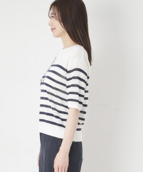 CORDIER / コルディア ニット・セーター | 【洗える／麻混】ボーダー柄スパンコール刺繍プルオーバーニット | 詳細2