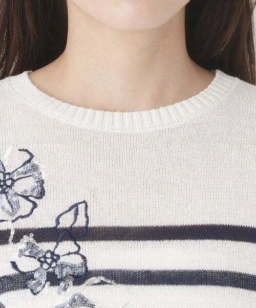 CORDIER / コルディア ニット・セーター | 【洗える／麻混】ボーダー柄スパンコール刺繍プルオーバーニット | 詳細4