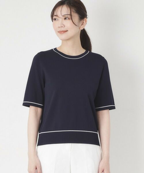 CORDIER / コルディア ニット・セーター | 【M～4Lサイズ／アンサンブル／洗える】配色ラインデザインプルオーバーニット | 詳細1