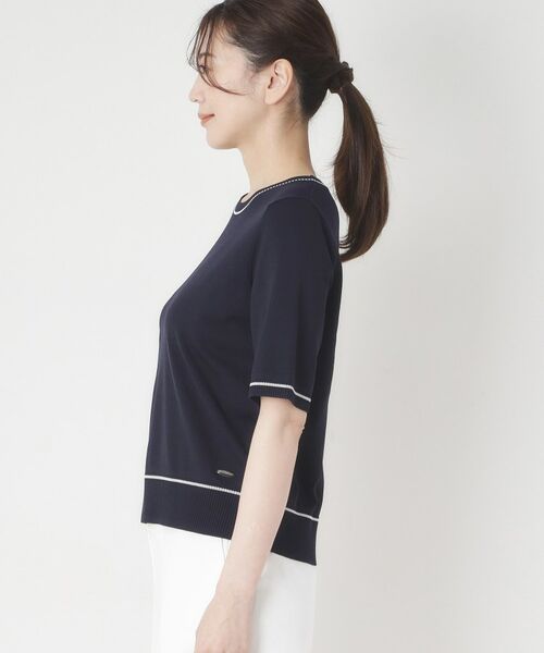 CORDIER / コルディア ニット・セーター | 【M～4Lサイズ／アンサンブル／洗える】配色ラインデザインプルオーバーニット | 詳細2