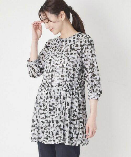 CORDIER / コルディア チュニック | 【M～4Lサイズ／ドライタッチ】アクアレールプリントジャージチュニック（グレー(112)）