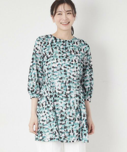 CORDIER / コルディア チュニック | 【M～4Lサイズ／ドライタッチ】アクアレールプリントジャージチュニック（ミントグリーン(121)）