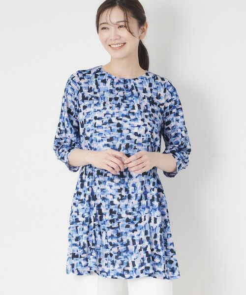 CORDIER / コルディア チュニック | 【M～4Lサイズ／ドライタッチ】アクアレールプリントジャージチュニック（ブルー(192)）