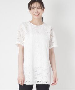 CORDIER / コルディア カットソー | 【M～4Lサイズ／洗える】華やかレースチュニックプルオーバージャージ