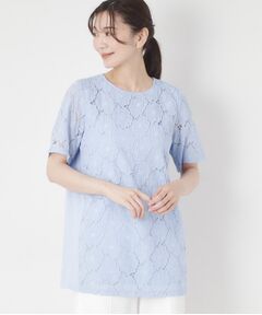 CORDIER / コルディア カットソー | 【M～4Lサイズ／洗える】華やかレースチュニックプルオーバージャージ