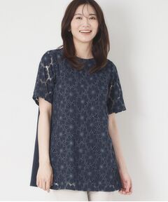 CORDIER / コルディア カットソー | 【M～4Lサイズ／洗える】華やかレースチュニックプルオーバージャージ