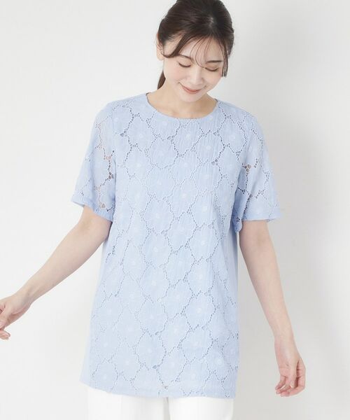 CORDIER / コルディア カットソー | 【M～4Lサイズ／洗える】華やかレースチュニックプルオーバージャージ | 詳細12