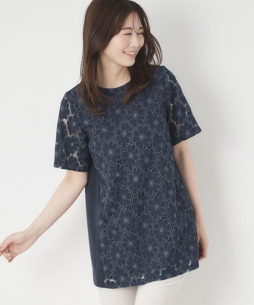 CORDIER / コルディア カットソー | 【M～4Lサイズ／洗える】華やかレースチュニックプルオーバージャージ | 詳細16