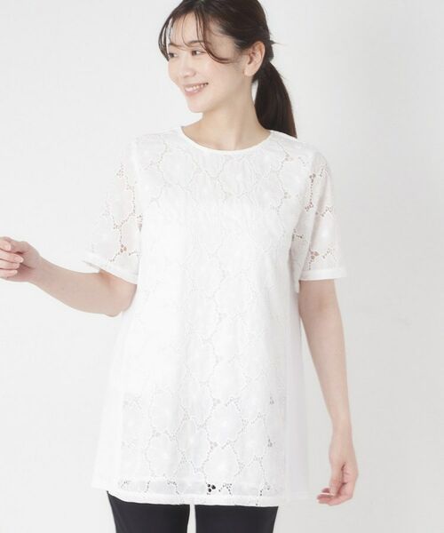 CORDIER / コルディア カットソー | 【M～4Lサイズ／洗える】華やかレースチュニックプルオーバージャージ | 詳細8