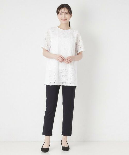 CORDIER / コルディア カットソー | 【M～4Lサイズ／洗える】華やかレースチュニックプルオーバージャージ | 詳細9