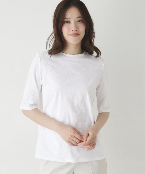 CORDIER / コルディア カットソー | リング柄ジャカードジャージプルオーバー（ホワイト(001)）