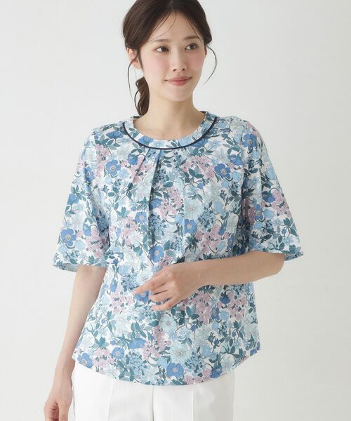 CORDIER / コルディア カットソー | 【リバティプリント／M～4Lサイズ】クララ プルオーバージャージ（サックスブルー(190)）