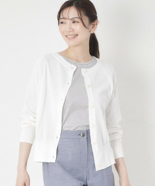 CORDIER / コルディア カーディガン・ボレロ | 【M～4Lサイズ／洗える】シアー丸首カーディガン（ホワイト(001)）