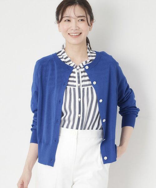 CORDIER / コルディア カーディガン・ボレロ | 【M～4Lサイズ／洗える】シアー丸首カーディガン（ブルー(092)）