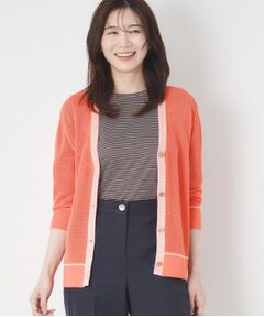 CORDIER / コルディア カーディガン・ボレロ | 【M～4Lサイズ／アンサンブル／洗える】配色ラインデザインメッシュカーディガンニット