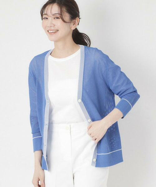 CORDIER / コルディア カーディガン・ボレロ | 【M～4Lサイズ／アンサンブル／洗える】配色ラインデザインメッシュカーディガンニット | 詳細11