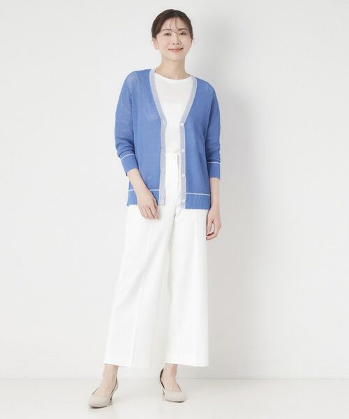 CORDIER / コルディア カーディガン・ボレロ | 【M～4Lサイズ／アンサンブル／洗える】配色ラインデザインメッシュカーディガンニット | 詳細12