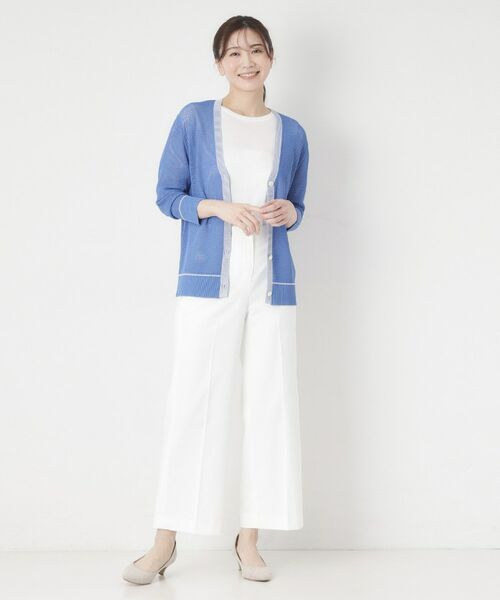 CORDIER / コルディア カーディガン・ボレロ | 【M～4Lサイズ／アンサンブル／洗える】配色ラインデザインメッシュカーディガンニット | 詳細13