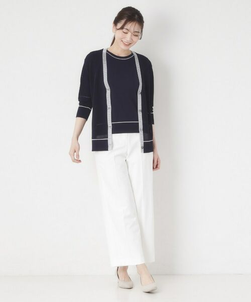 CORDIER / コルディア カーディガン・ボレロ | 【M～4Lサイズ／アンサンブル／洗える】配色ラインデザインメッシュカーディガンニット | 詳細17