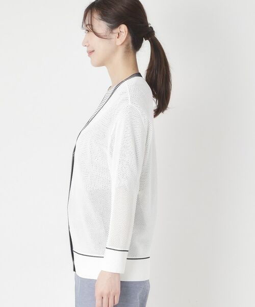 CORDIER / コルディア カーディガン・ボレロ | 【M～4Lサイズ／アンサンブル／洗える】配色ラインデザインメッシュカーディガンニット | 詳細2