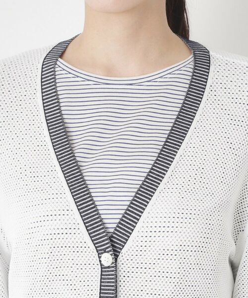 CORDIER / コルディア カーディガン・ボレロ | 【M～4Lサイズ／アンサンブル／洗える】配色ラインデザインメッシュカーディガンニット | 詳細4