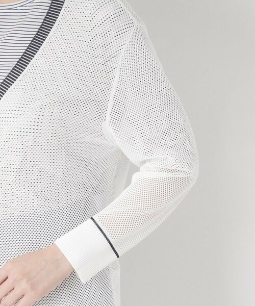 CORDIER / コルディア カーディガン・ボレロ | 【M～4Lサイズ／アンサンブル／洗える】配色ラインデザインメッシュカーディガンニット | 詳細5