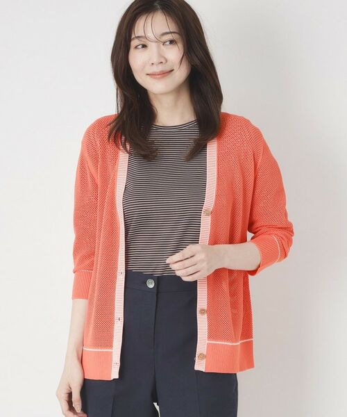 CORDIER / コルディア カーディガン・ボレロ | 【M～4Lサイズ／アンサンブル／洗える】配色ラインデザインメッシュカーディガンニット | 詳細7