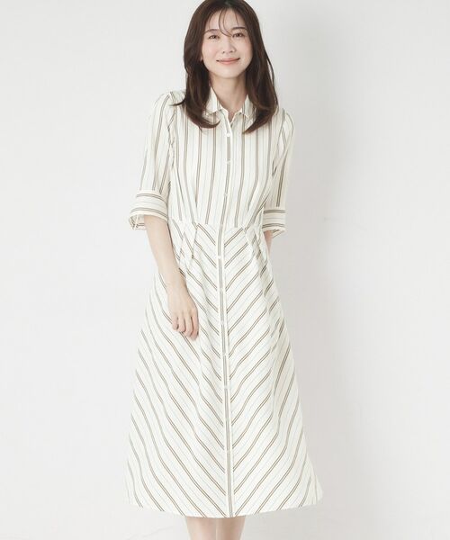 CORDIER / コルディア ロング・マキシ丈ワンピース | 【洗える／麻混】グレースナリヤボーダーワンピース（オフホワイト(303)）