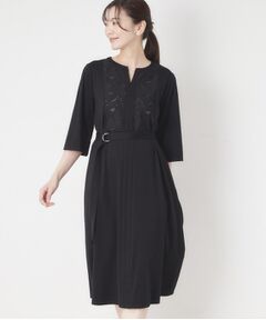 CORDIER / コルディア ミニ丈・ひざ丈ワンピース | 【接触冷感／夏のハレ服／M～3Lサイズ/洗える】華やかレースジャージワンピース