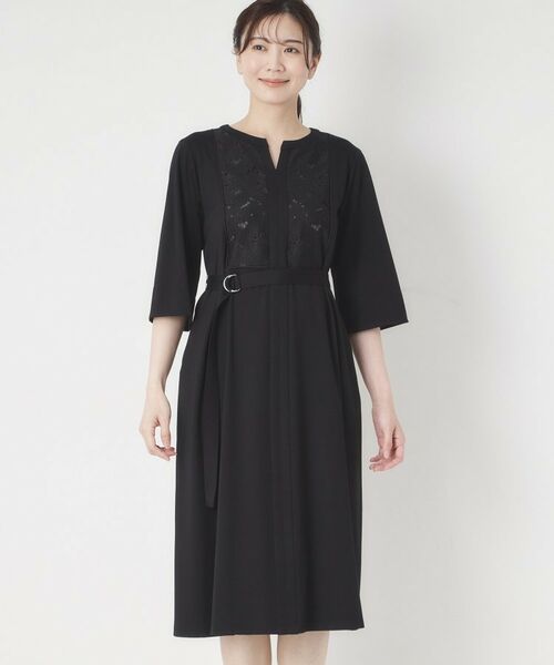 CORDIER / コルディア ミニ丈・ひざ丈ワンピース | 【接触冷感／夏のハレ服／M～3Lサイズ/洗える】華やかレースジャージワンピース | 詳細1