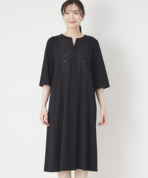 CORDIER / コルディア ミニ丈・ひざ丈ワンピース | 【接触冷感／夏のハレ服／M～3Lサイズ/洗える】華やかレースジャージワンピース | 詳細10