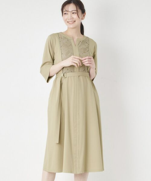 CORDIER / コルディア ミニ丈・ひざ丈ワンピース | 【接触冷感／夏のハレ服／M～3Lサイズ/洗える】華やかレースジャージワンピース | 詳細11