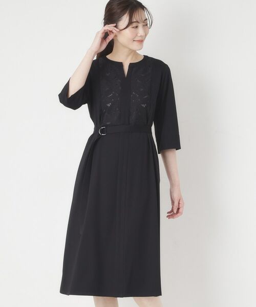 CORDIER / コルディア ミニ丈・ひざ丈ワンピース | 【接触冷感／夏のハレ服／M～3Lサイズ/洗える】華やかレースジャージワンピース | 詳細15