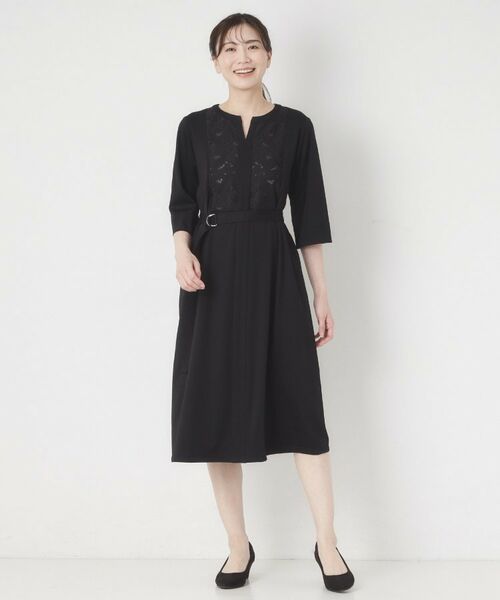 CORDIER / コルディア ミニ丈・ひざ丈ワンピース | 【接触冷感／夏のハレ服／M～3Lサイズ/洗える】華やかレースジャージワンピース | 詳細16