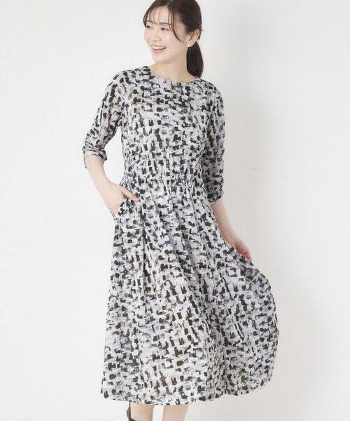 CORDIER / コルディア ミニ丈・ひざ丈ワンピース | 【洗える／ドライタッチ】アクアレールプリントジャージワンピース（グレー(112)）