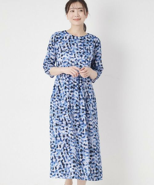 CORDIER / コルディア ミニ丈・ひざ丈ワンピース | 【洗える／ドライタッチ】アクアレールプリントジャージワンピース（ブルー(192)）