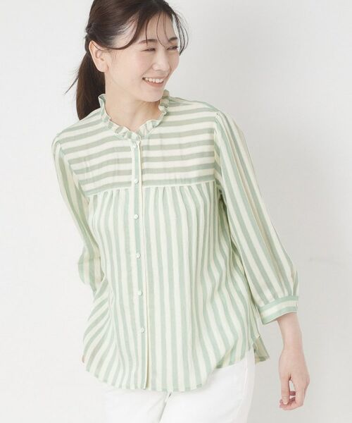 CORDIER / コルディア シャツ・ブラウス | 【お顔周りが華やぐ】グレースストライプフリルブラウス（ミントグリーン(321)）