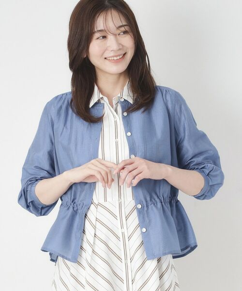 CORDIER / コルディア シャツ・ブラウス | 【M～3Lサイズ/洗える】艶シアー羽織ブラウス（ブルー(092)）