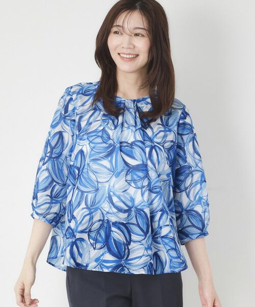 CORDIER / コルディア シャツ・ブラウス | 【M～4Lサイズ／洗える／セットアップ】グレースリーフプリントブラウス（ブルー(192)）