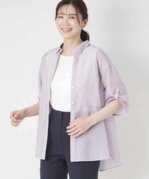 CORDIER / コルディア シャツ・ブラウス | 【M～4Lサイズ／洗える】ブライトローン艶オーバーブラウス（ラベンダー(080)）